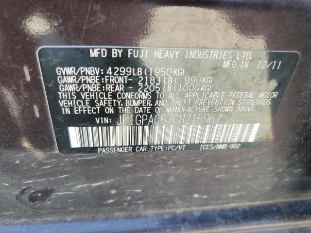 Photo 14 from auction – 2012 SUBARU IMPREZA PR with VIN JF1GPAC67CH215967