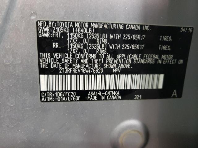 Photo 14 from auction – 2016 TOYOTA RAV4 XLE with VIN 2T3RFREV1GW476620
