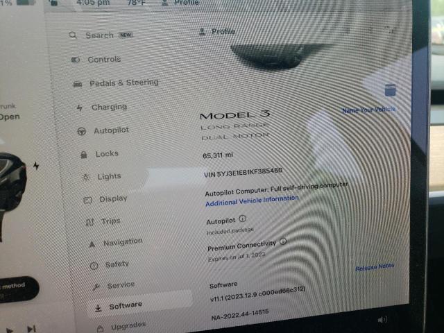 Photo 9 from auction – 2019 TESLA MODEL 3 with VIN 5YJ3E1EB1KF385460