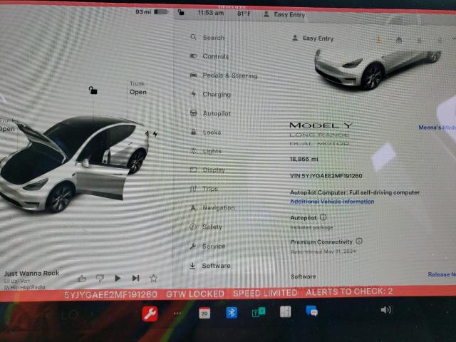 Photo 9 from auction – 2021 TESLA MODEL Y with VIN 5YJYGAEE2MF191260
