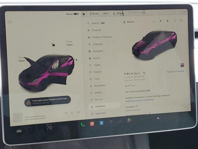 Photo 9 from auction – 2022 TESLA MODEL Y with VIN 7SAYGDEE2NF537488