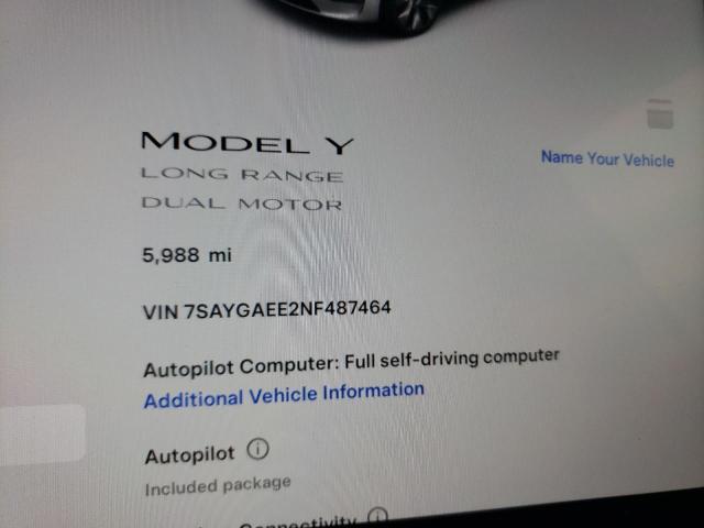 Photo 9 from auction – 2022 TESLA MODEL Y with VIN 7SAYGAEE2NF487464