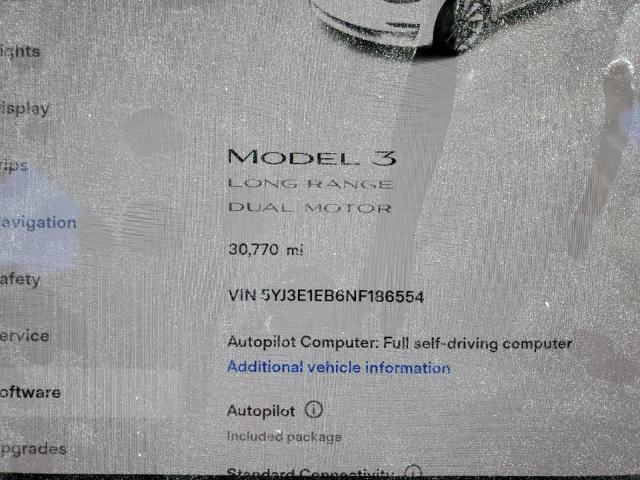 Photo 9 from auction – 2022 TESLA MODEL 3 AW with VIN 5YJ3E1EB6NF186554