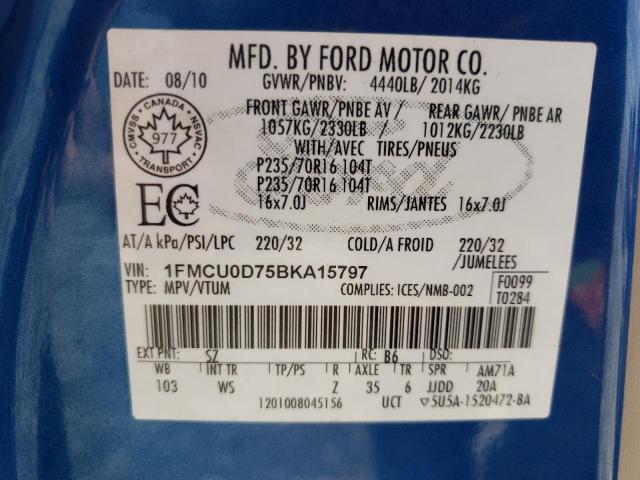 Снимка 14 от търг – 2011 FORD ESCAPE XLT с VIN 1FMCU0D75BKA15797