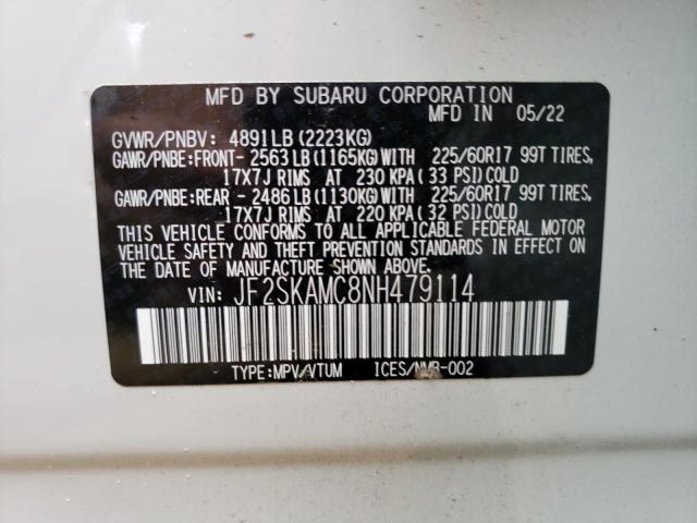 Photo 14 from auction – 2022 SUBARU FORESTER W with VIN JF2SKAMC8NH479114