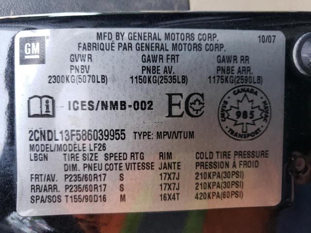 Photo 14 from auction – 2008 CHEVROLET EQUINOX LS with VIN 2CNDL13F586039955