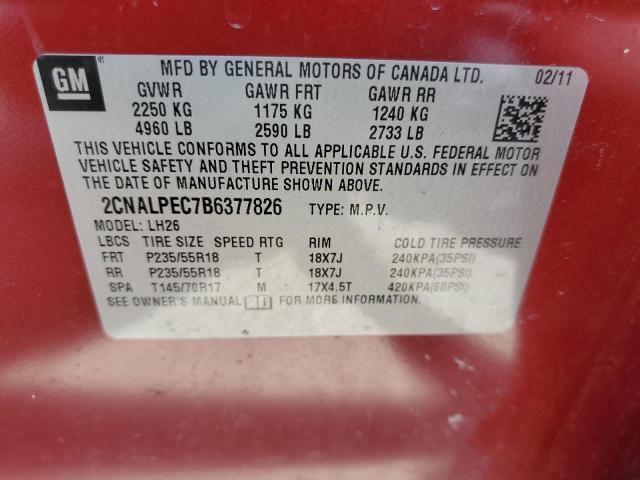 Photo 14 from auction – 2011 CHEVROLET EQUINOX LT with VIN 2CNALPEC7B6377826