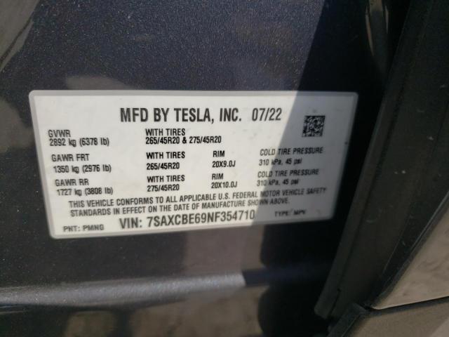 Photo 14 from auction – 2022 TESLA MODEL X with VIN 7SAXCBE69NF354710