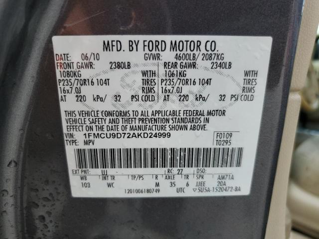Photo 14 from auction – 2010 FORD ESCAPE XLT with VIN 1FMCU9D72AKD24999