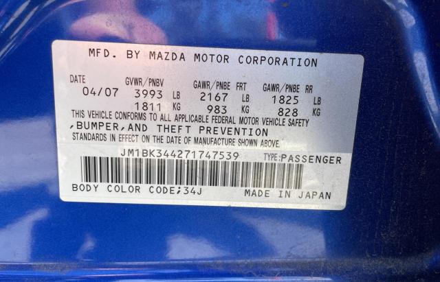 Photo 10 from auction – 2007 MAZDA 3 HATCHBAC with VIN JM1BK344271747539