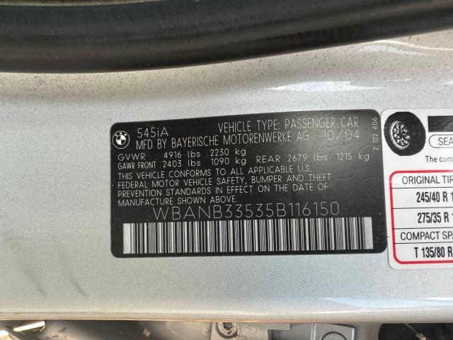 Photo 10 from auction – 2005 BMW 545 I with VIN WBANB33535B116150