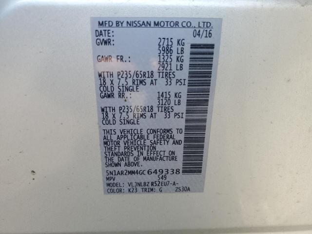 Photo 14 from auction – 2016 NISSAN PATHFINDER with VIN 5N1AR2MM4GC649338