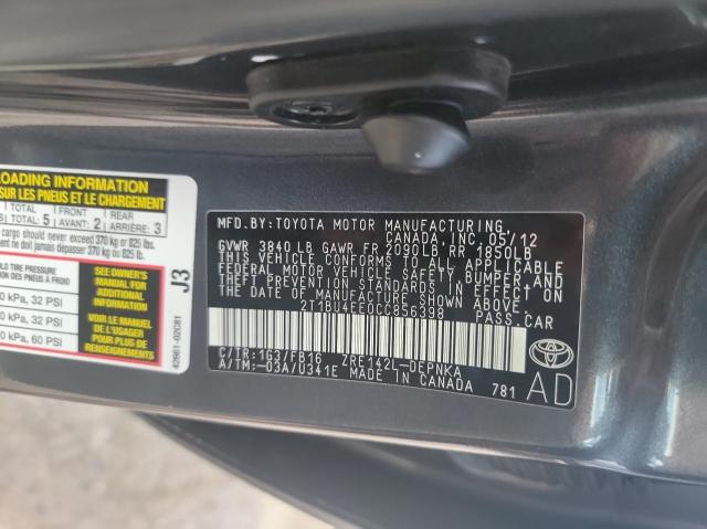Photo 10 from auction – 2012 TOYOTA COROLLA BA with VIN 2T1BU4EE0CC856398