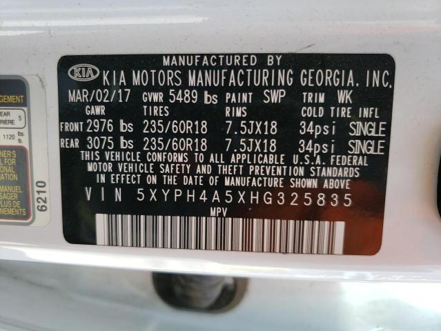 Photo 14 from auction – 2017 KIA SORENTO EX with VIN 5XYPH4A5XHG325835