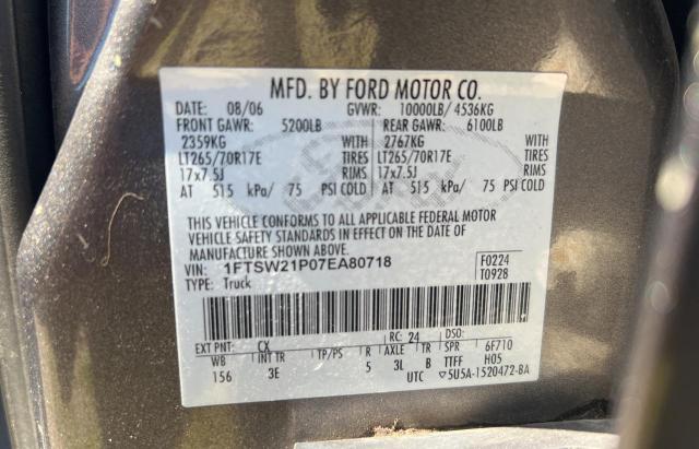Photo 10 from auction – 2007 FORD F250 SUPER with VIN 1FTSW21P07EA80718