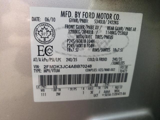 Photo 14 from auction – 2010 FORD EDGE SEL with VIN 2FMDK3JC4ABB70248