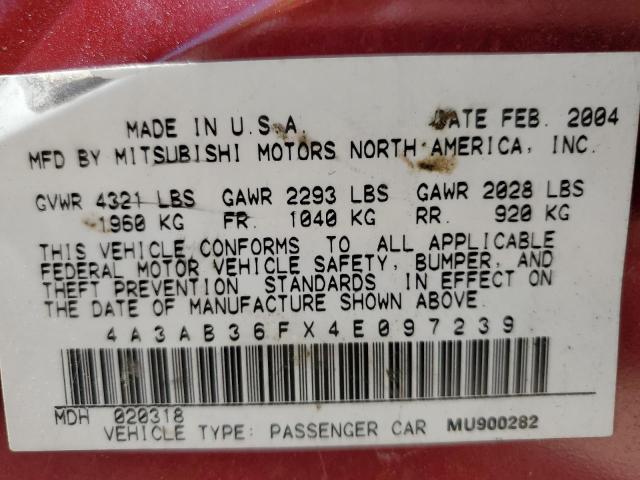 صورة رقم 10 من المزاد - 2004 MITSUBISHI GALANT ES مع VIN 4A3AB36FX4E097239