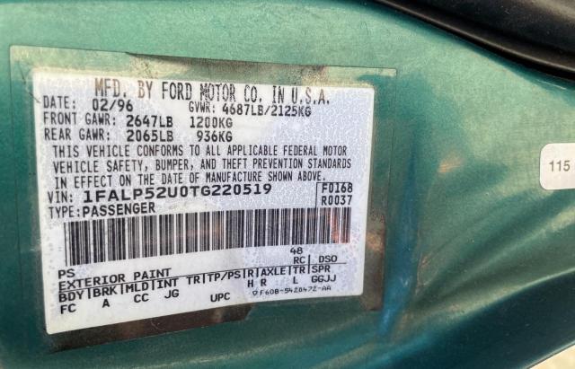 Photo 10 from auction – 1996 FORD TAURUS GL with VIN 1FALP52U0TG220519