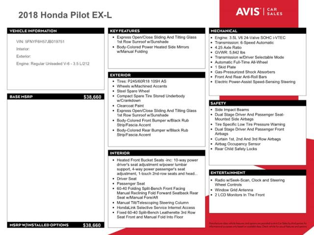 صورة رقم 13 من المزاد - 2018 HONDA PILOT EXL مع VIN 5FNYF6H57JB019751