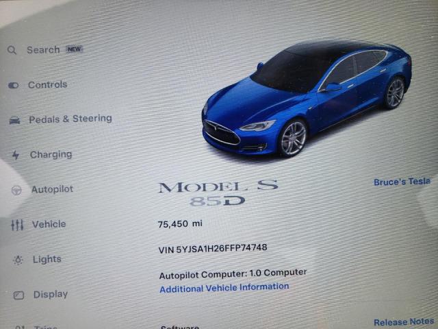 Photo 9 from auction – 2015 TESLA MODEL S 85 with VIN 5YJSA1H26FFP74748