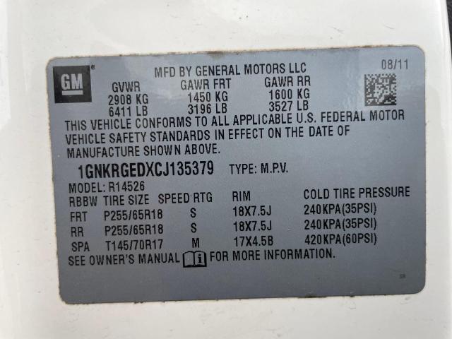Photo 10 from auction – 2012 CHEVROLET TRAVERSE L with VIN 1GNKRGEDXCJ135379