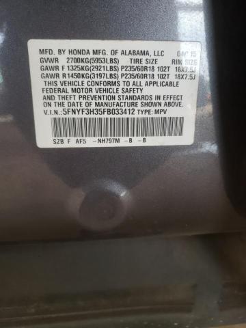 Photo 14 from auction – 2015 HONDA PILOT SE with VIN 5FNYF3H35FB033412
