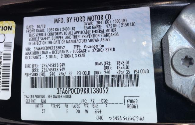 Photo 10 from auction – 2019 FORD FUSION SEL with VIN 3FA6P0CD9KR138052