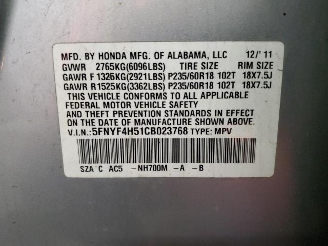 Photo 14 from auction – 2012 HONDA PILOT EXL with VIN 5FNYF4H51CB023768