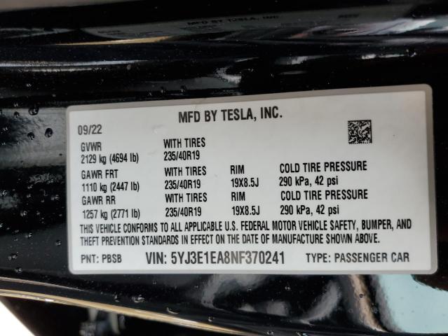 Photo 14 from auction – 2022 TESLA MODEL 3 with VIN 5YJ3E1EA8NF370241