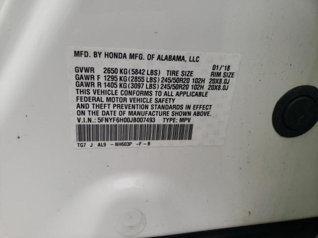 Photo 14 from auction – 2018 HONDA PILOT ELIT with VIN 5FNYF6H00JB007493