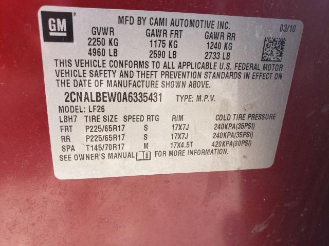 Photo 10 from auction – 2010 CHEVROLET EQUINOX LS with VIN 2CNALBEW0A6335431