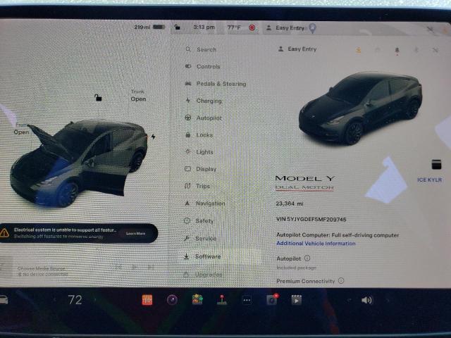 Photo 9 from auction – 2021 TESLA MODEL Y with VIN 5YJYGDEF5MF209745