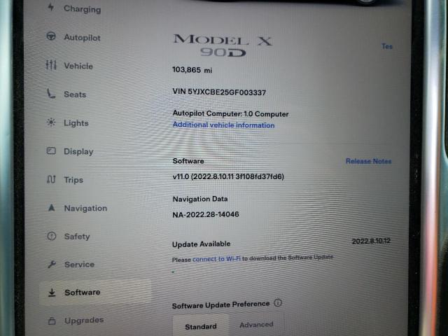 Photo 9 from auction – 2016 TESLA MODEL X with VIN 5YJXCBE25GF003337