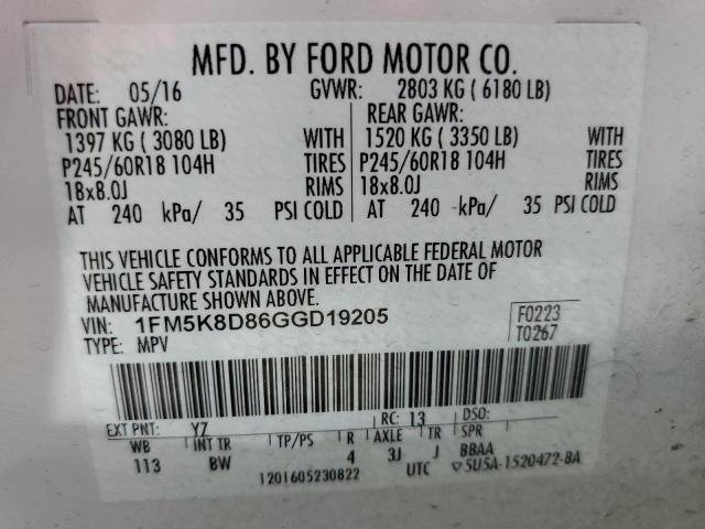 Photo 14 from auction – 2016 FORD EXPLORER X with VIN 1FM5K8D86GGD19205