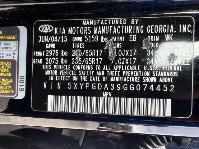 Photo 10 from auction – 2016 KIA SORENTO LX with VIN 5XYPGDA39GG074452