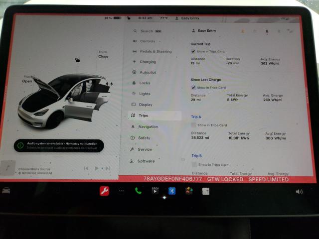 Photo 9 from auction – 2022 TESLA MODEL Y with VIN 7SAYGDEF0NF406777