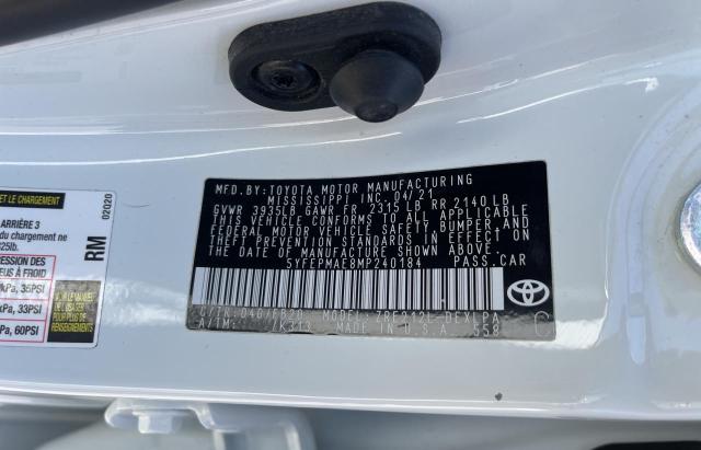 Photo 10 from auction – 2021 TOYOTA COROLLA LE with VIN 5YFEPMAE8MP240184