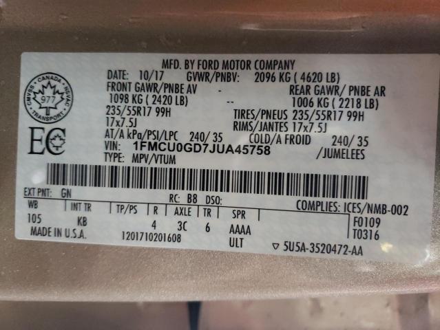 Photo 14 from auction – 2018 FORD ESCAPE SE with VIN 1FMCU0GD7JUA45758