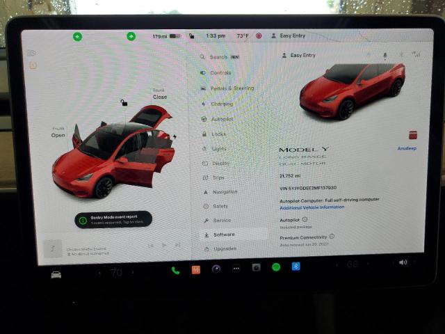 Photo 9 from auction – 2021 TESLA MODEL Y with VIN 5YJYGDEE2MF137930