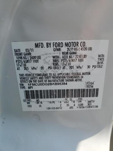 Photo 14 from auction – 2011 FORD ESCAPE XLT with VIN 1FMCU0DG2BKB95384