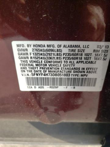 Photo 14 from auction – 2013 HONDA PILOT EXLN with VIN 5FNYF4H73DB051803