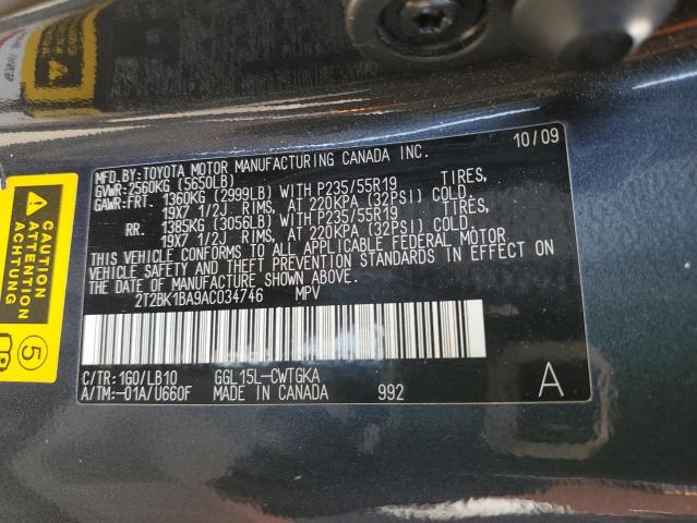 Photo 14 from auction – 2010 LEXUS RX 350 with VIN 2T2BK1BA9AC034746