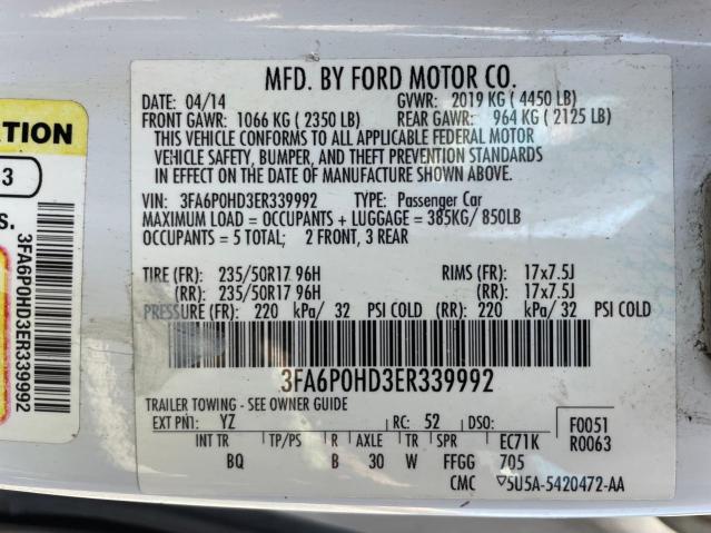 Photo 10 from auction – 2014 FORD FUSION SE with VIN 3FA6P0HD3ER339992