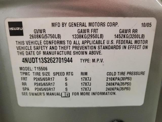 Photo 14 from auction – 2006 ISUZU ASCENDER S with VIN 4NUDT13S262701944