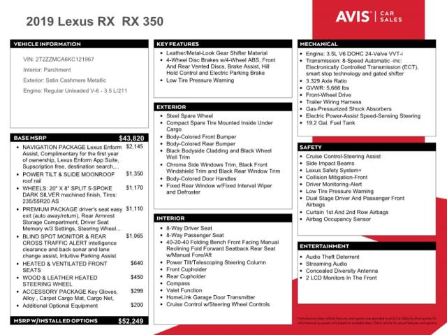 Photo 13 from auction – 2019 LEXUS RX 350 BAS with VIN 2T2ZZMCA6KC121967