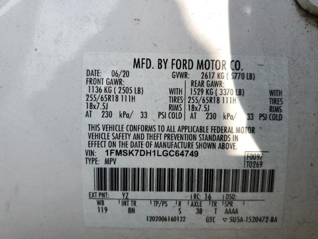 Photo 14 from auction – 2020 FORD EXPLORER X with VIN 1FMSK7DH1LGC64749