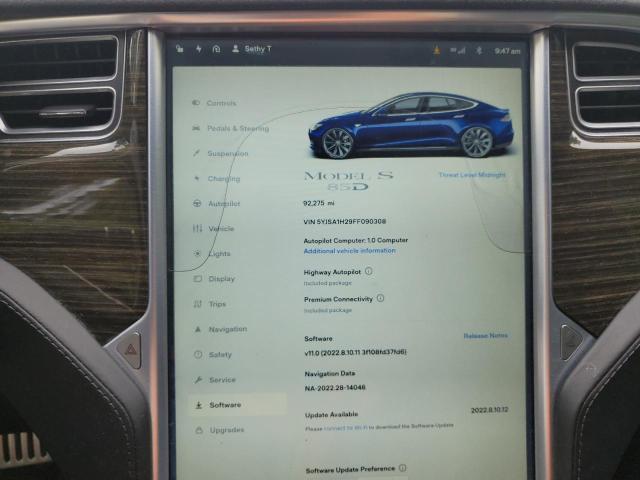 Photo 9 from auction – 2015 TESLA MODEL S 85 with VIN 5YJSA1H29FF090308