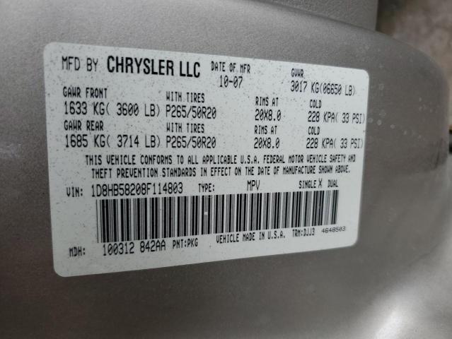 Photo 14 from auction – 2008 DODGE DURANGO LI with VIN 1D8HB58208F114803
