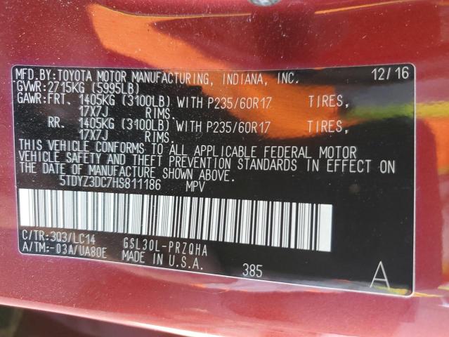 Photo 14 from auction – 2017 TOYOTA SIENNA XLE with VIN 5TDYZ3DC7HS811186
