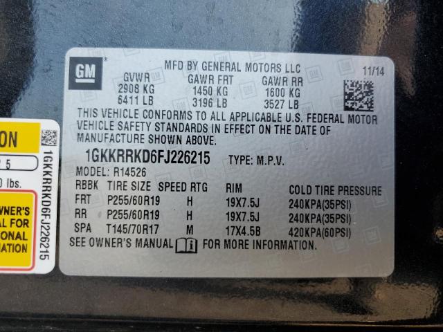 Photo 14 from auction – 2015 GMC ACADIA SLT with VIN 1GKKRRKD6FJ226215